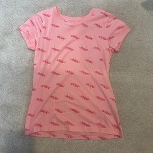 Adidas Logo Print Short Sleeve T-Shirt in Soft Pink